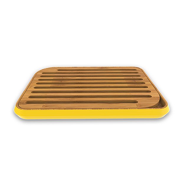 Planche à Pain Bambou PEBBLY - Rouge 28x18cm | Grille Anti-Miettes Amovible - Naturelle & Décorative