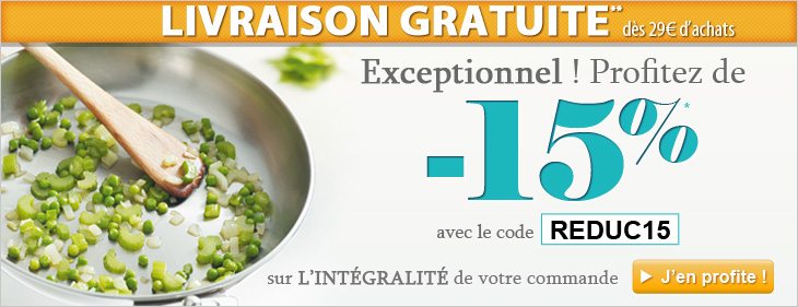 Promo à la carte -15% avec le code REDUC15 et livraison offerte