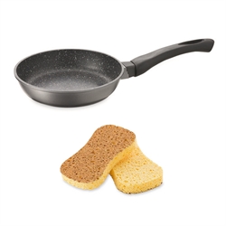 Set poêle anti-adhérente Dur comme la pierre 24 cm et 2 éponges végétales Mathon