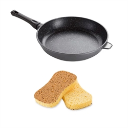 Set poêle anti-adhérente Dur comme la pierre 32 cm et 2 éponges végétales Mathon