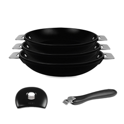Lot de 3 poêles amovibles Cookway avec anse et poignée 20 24 28 cm Cristel