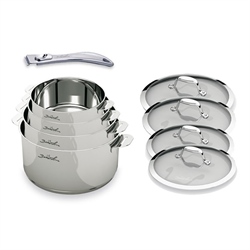 Lot de 4 casseroles et un manche + 4 couvercles 14 à 20 cm Beka