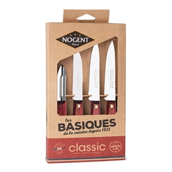 Coffret 3 couteaux d’office et 1 éplucheur Kraft Classic bois merisier Nogent