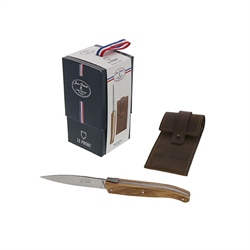 Couteau de poche en bois d'olivier avec étui en cuir Laguiole Jean Dubost