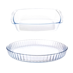 Lot moules à cake 24 cm et à tarte 26 cm en verre borosilicate Mathon