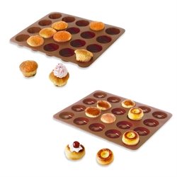 Lot de 2 Flexi'Plaques en silicone - 20 mini-muffins et 20 mini-savarins Mathon