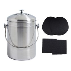Lot seau à compost en inox 5 L et 4 filtres à charbon anti-odeurs Mathon