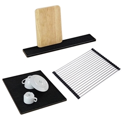 Lot tapis égouttoirs silicone noirs 30x40 cm et 42x8cm et égouttoir filaire