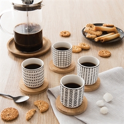 Set de 4 tasses en porcelaine avec soucoupe bambou 10 cl motifs graphiques Mathon