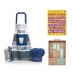 Lot ensemble de cuisine pour enfant, set d’ustensiles et livre recettes rigolotes
