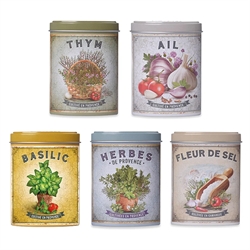 Set de 5 boites d'aromates :  fleur de sel, thym, basilic, ail et herbes de Provence