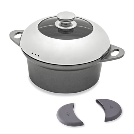 Lot faitout Dur comme la pierre 24 cm et 2 maniques en silicone Mathon
