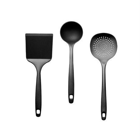 Set 3 ustensiles en nylon : spatule, écumoire, louche