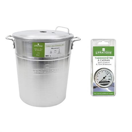Lot cuiseur 40 L 12 bocaux et thermomètre à cadran Le Pratique