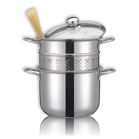 Cuiseur à pâtes en inox 18 10 avec couvercle en verre 22 cm 5 L Inoxriv