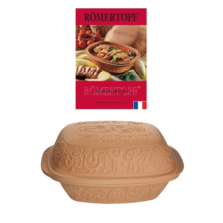 Lot cocotte ovale terre cuite 39 cm et livre de recettes Römertopf