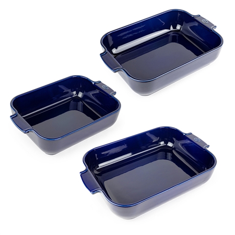 Set de 3 plats à four rectangulaires bleu céramique, 25, 32 et 40cm Peugeot