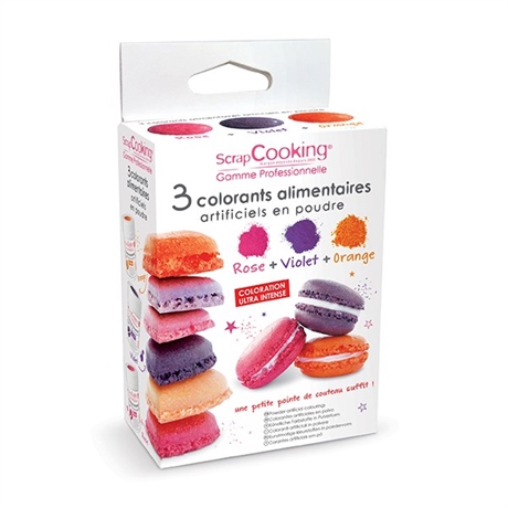 Set de 3 colorants alimentaires artificiels en poudre rose violet orange Scrapcooking
