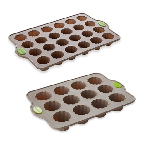 Lot 2 plaques Rigiflex 12 canelés et 24 mini-canelés en silicone et acier Mathon