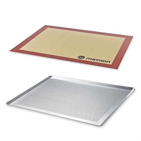 Lot Plaque à pâtisserie perforée 40 cm et tapis de cuisson pro Mathon