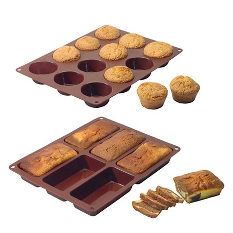 Lot de 2 Flexi'moules : 1 plaque 12 muffins + 1 plaque 6 cakes Mathon