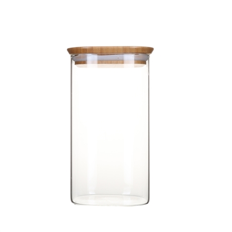 Pot en verre carré couvercle en bambou 1,4L Pebbly