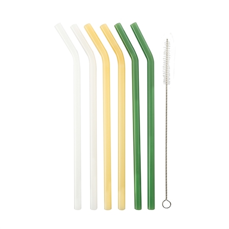 Set de 6 pailles courbées en verre coloré avec goupillon Point Virgule