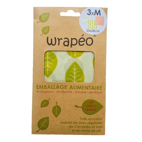 Set de 3 feuilles de conservation cire végétale - taille M Wrapéo