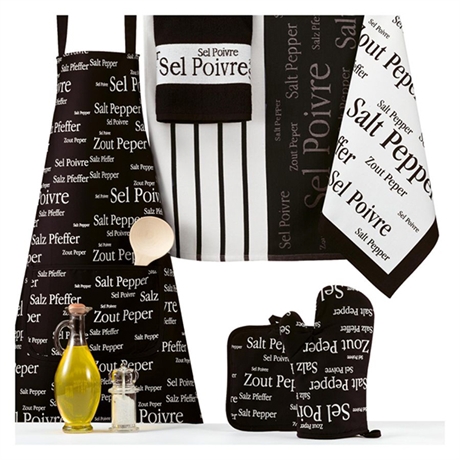 Set manique, gant, torchon et tablier noir sel & poivre Winkler
