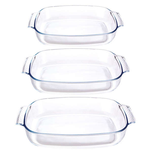 Set de 3 plats à four rectangulaires en verre borosilicate Mathon zoom