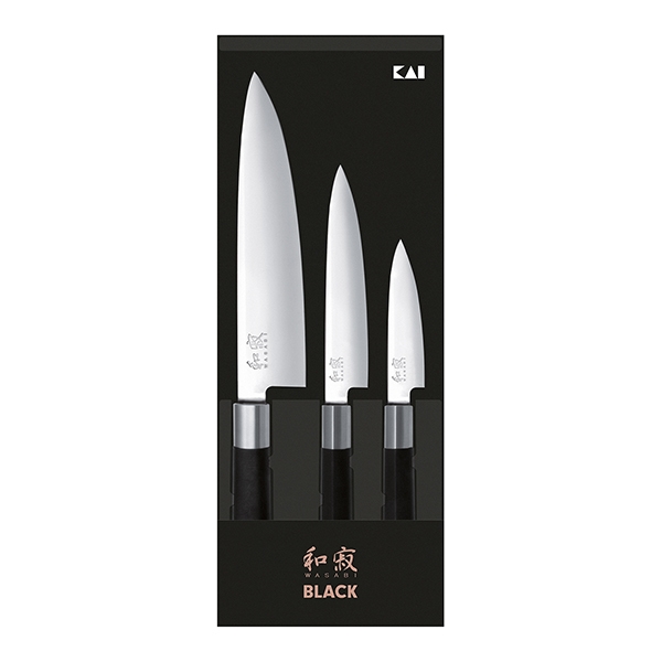 Set 3 couteaux 10 cm,15 cm, 20 cm Wasabi Black Kai zoom
