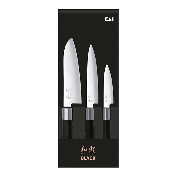 Set 3 couteaux 10 cm,15 cm,18 cm Wasabi Black Kai zoom