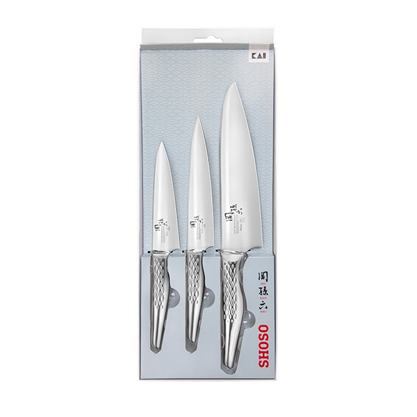 Set 3 couteaux  de cuisine SHOSO 12 15 18cm Kai zoom