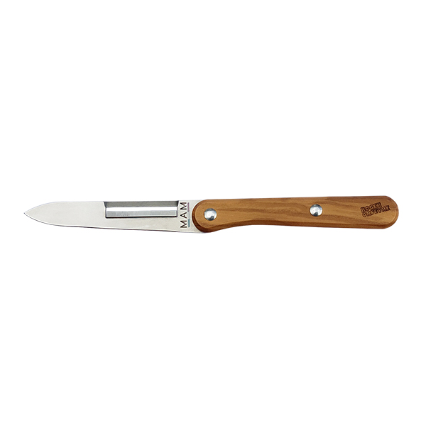 Couteau d’office et éplucheur 2 en 1 avec manche en bois d’olivier Roger Orfèvre zoom