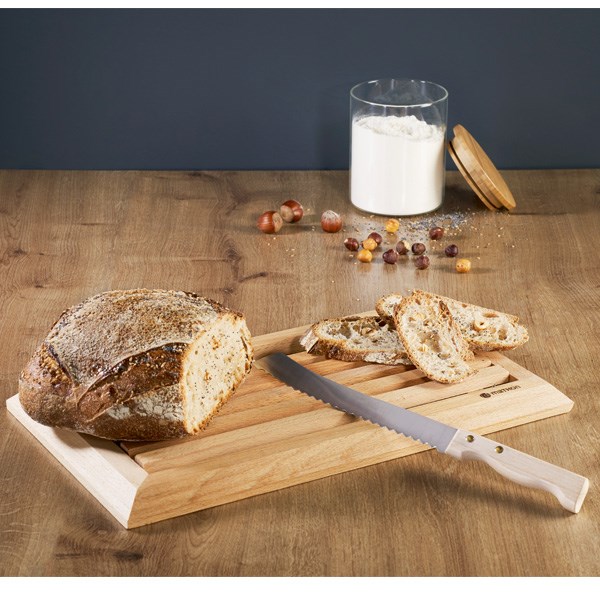Planche à pain en hêtre avec grille amovible et couteau 38,5 cm Mathon zoom