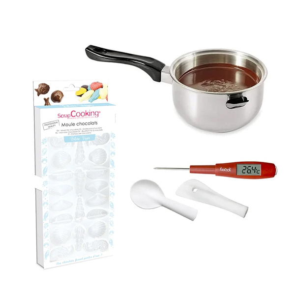 Kit chocolats de Pâques : casserole bain marie + thermosonde + moule pour friture zoom
