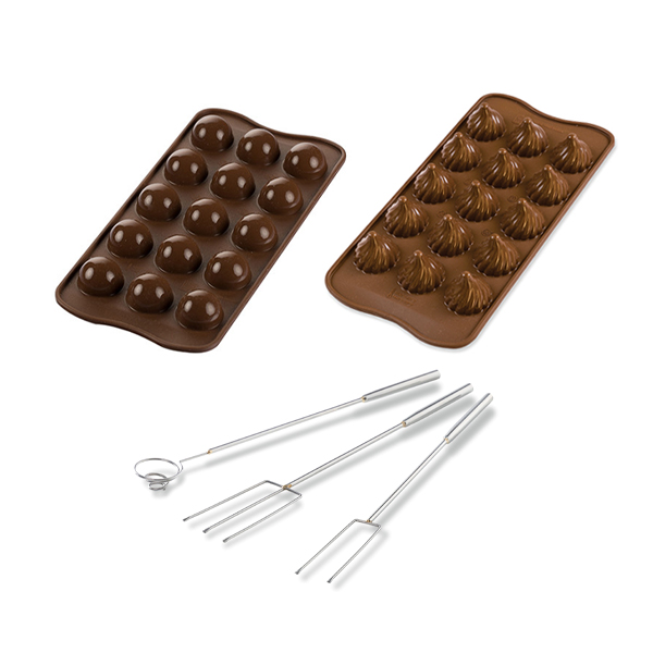 Lot de 2 moules à chocolat 3D et fourchettes à chocolat zoom