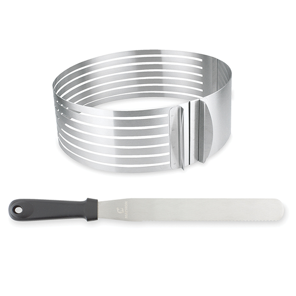 Set spatule de glaçage couteau à génoise et cercle à trancher extensible inox Mathon zoom