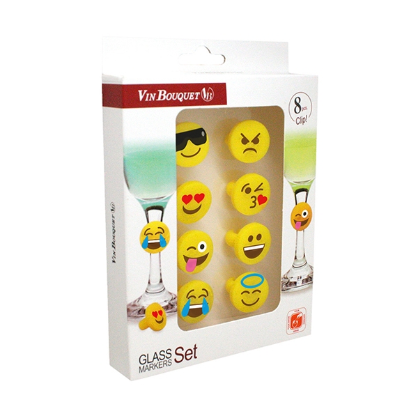 Set de 8 marque-verres Emoji en silicone zoom