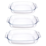 Set de 3 plats à four rectangulaires en verre borosilicate