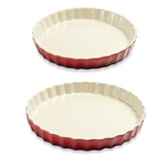 Lot 2 moules à tarte en céramique 24 et 27 cm rouge