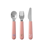 Set de couverts enfant 3 pièces Mio fleurs et papillons rose
