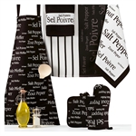 Set manique, gant, torchon et tablier noir sel & poivre