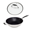Lot wok inox antiadhérent et couvercle verre 30 cm Excell'Inox Mathon(vue 1)