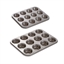 Lot 2 plaques 12 muffins et 12 mini-muffins acier revêtement antiadhérent Mathon(vue 2)