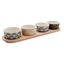 Service apéritif plateau bambou ovale 38 cm et 4 coupelles porcelaine imprimé boréal Mathon(vue 1)
